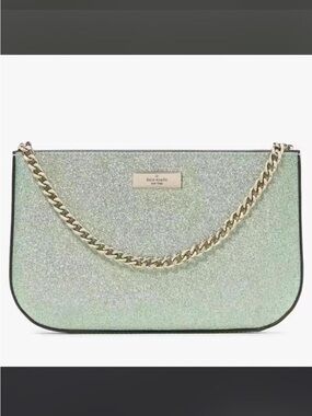 kate spade iridescent mint glitter chain clutch